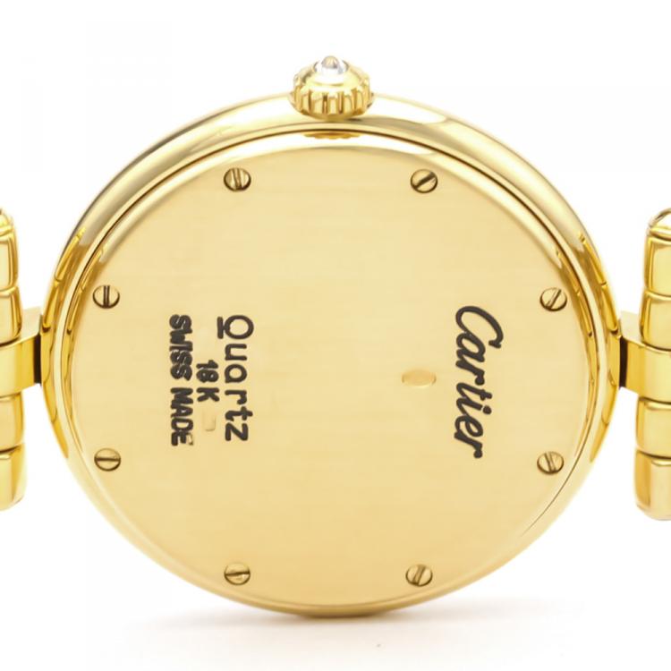 Pre Owned Cartier Silver Diamonds 18K Yellow Gold Panthere Women's Wristwatch 30 MM