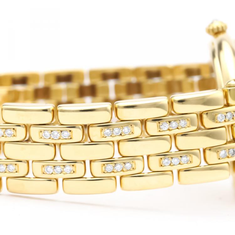 Pre Owned Cartier Silver Diamonds 18K Yellow Gold Panthere Women's Wristwatch 30 MM