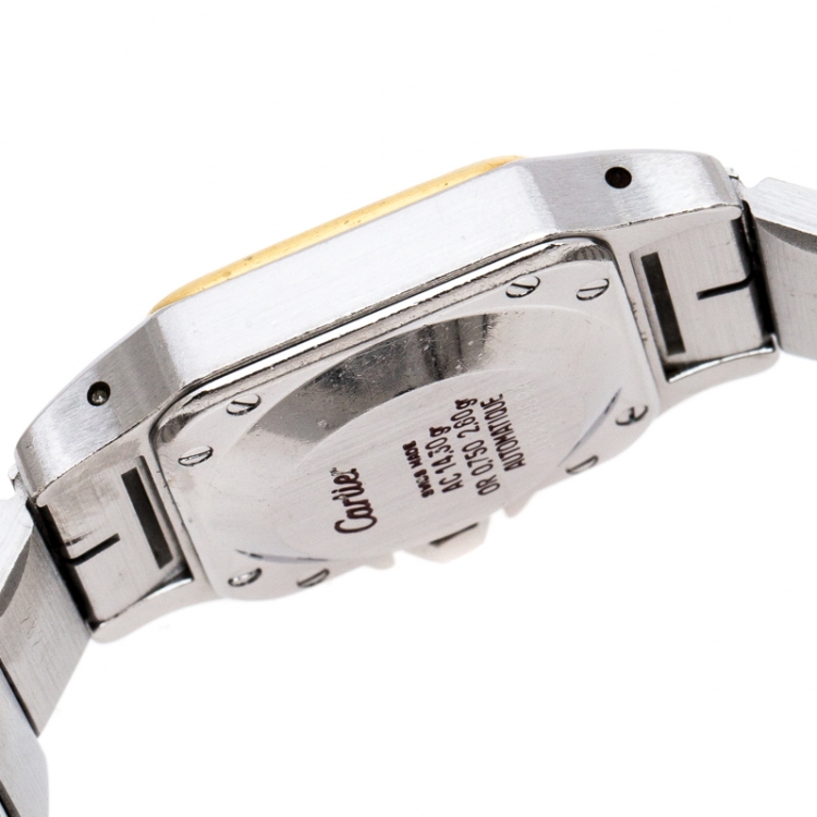مملوكة مسبقًا Cartier White Stainless Steel 18K Yellow Gold Santos Galbée Women's Wristwatch 24 mm