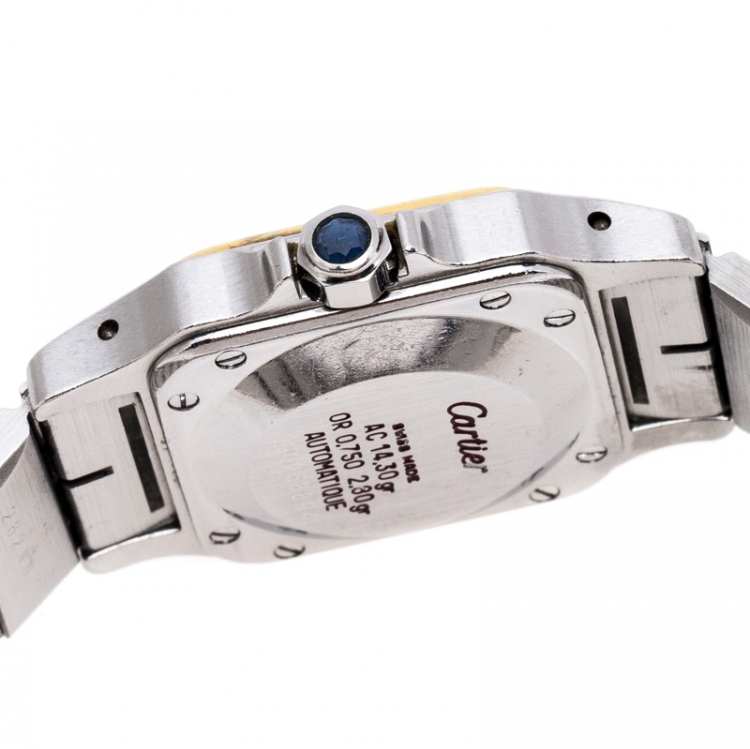مملوكة مسبقًا Cartier White Stainless Steel 18K Yellow Gold Santos Galbée Women's Wristwatch 24 mm