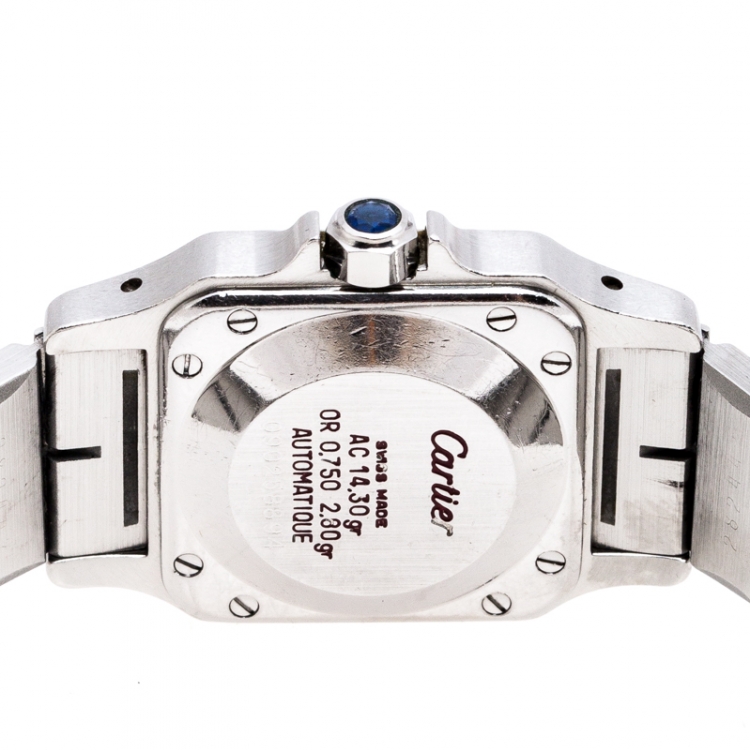 مملوكة مسبقًا Cartier White Stainless Steel 18K Yellow Gold Santos Galbée Women's Wristwatch 24 mm