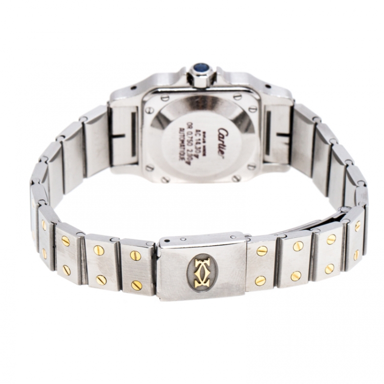 مملوكة مسبقًا Cartier White Stainless Steel 18K Yellow Gold Santos Galbée Women's Wristwatch 24 mm