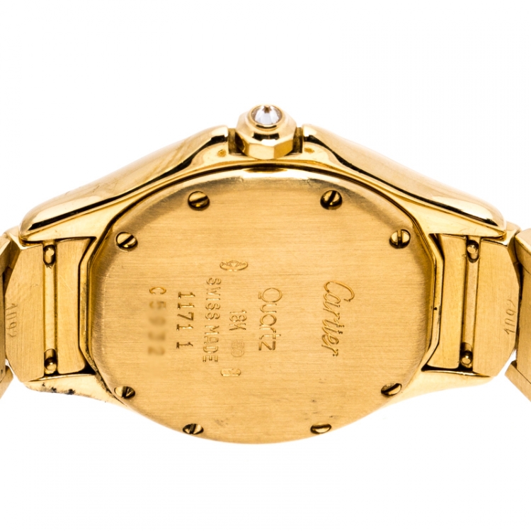مملوكة مسبقًا Cartier Cream 18K Yellow Gold Diamonds Panthere Cougar 1171 Women's Wriswatch 26 MM