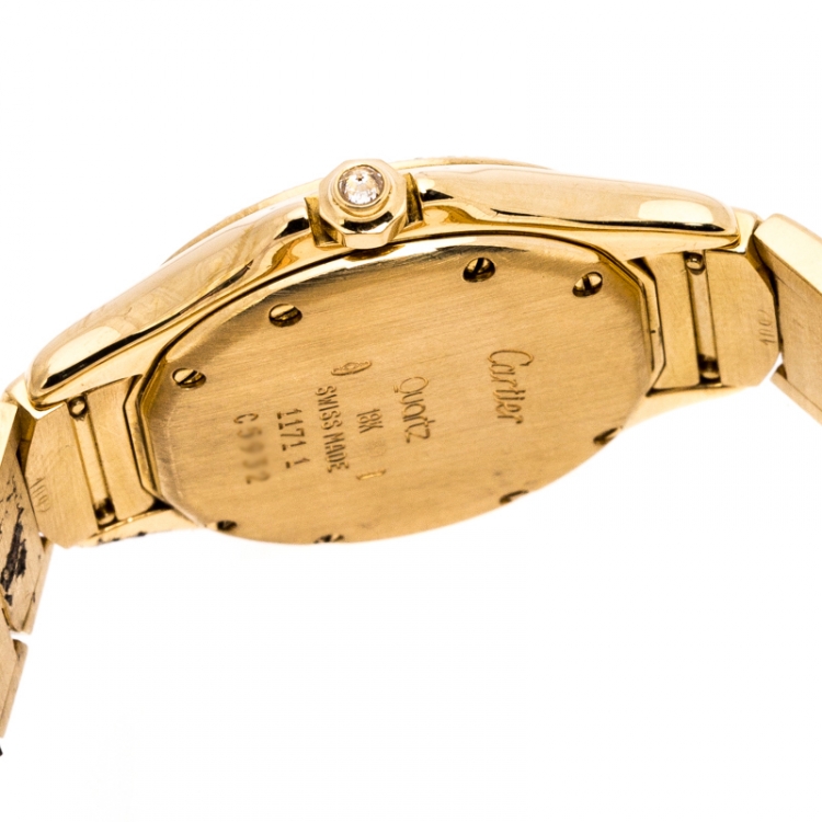 مملوكة مسبقًا Cartier Cream 18K Yellow Gold Diamonds Panthere Cougar 1171 Women's Wriswatch 26 MM