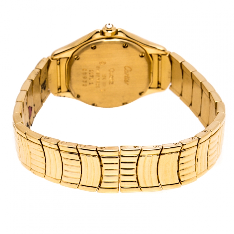 مملوكة مسبقًا Cartier Cream 18K Yellow Gold Diamonds Panthere Cougar 1171 Women's Wriswatch 26 MM