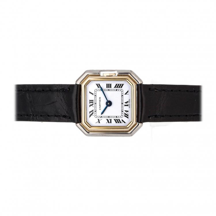 Pre Owned Cartier Silver 18K White Gold 18K Yellow Gold nd Alligator Strap Ceinture Women's Wristwatch 25MM