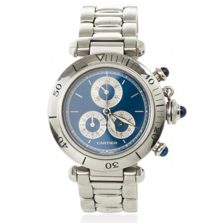 Pre Owned Cartier Pasha SS Chronograph Womens Wristwatch 35 MM