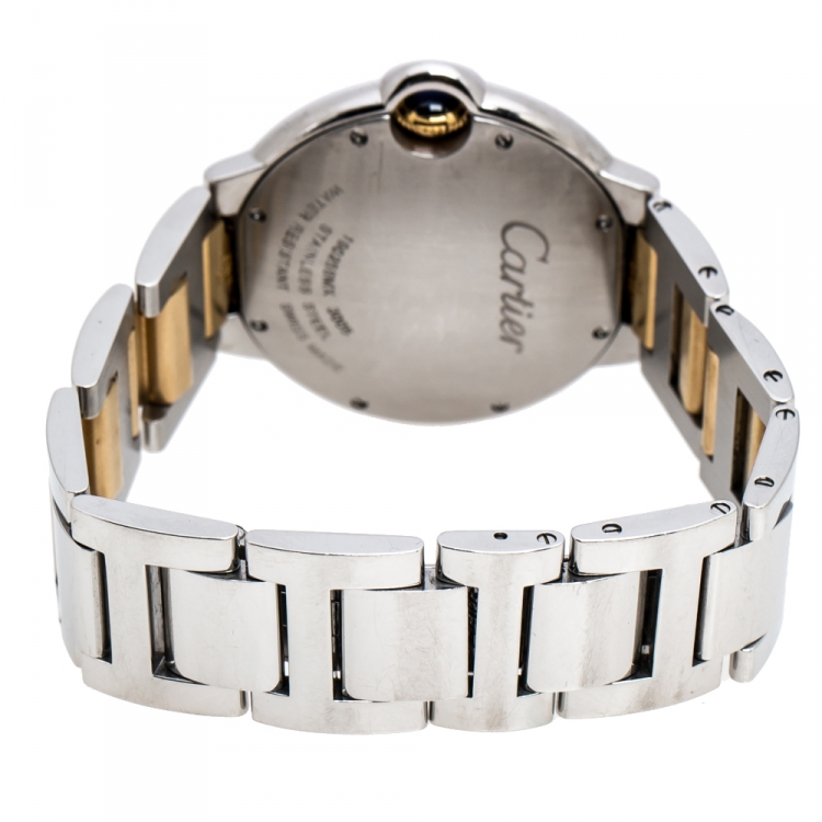 Pre Owned Cartier Silver White Stainless Steel 18K Yellow Gold Ballon Bleu de Cartier 3005 Women's Wristwatch 36 mm