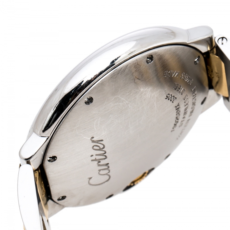 Pre Owned Cartier Silver White Stainless Steel 18K Yellow Gold Ballon Bleu de Cartier 3005 Women's Wristwatch 36 mm