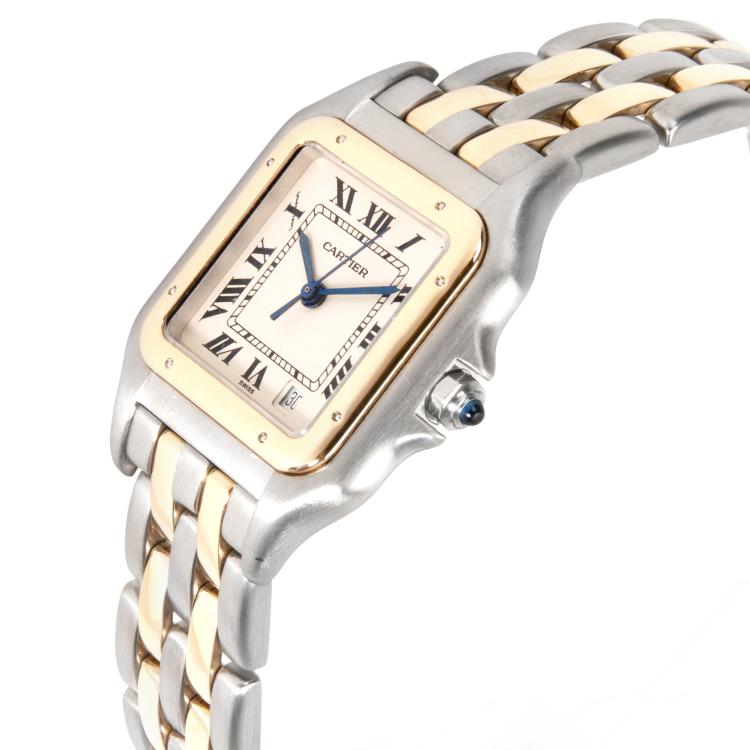 Pre Owned Cartier Ivory 18K Yellow Gold and Stainless Steel Panther 183949 Women's Wristwatch 26MM