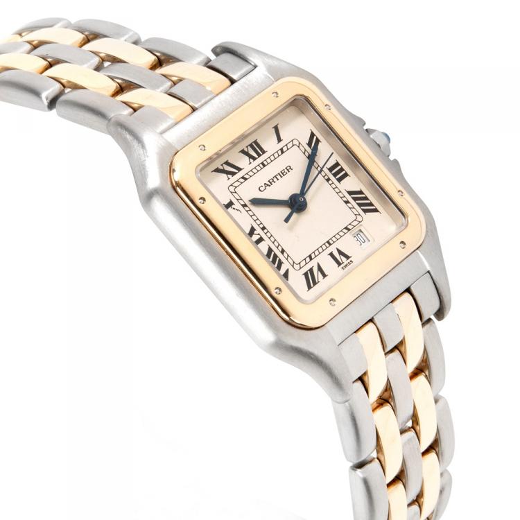 Pre Owned Cartier Ivory 18K Yellow Gold and Stainless Steel Panther 183949 Women's Wristwatch 26MM