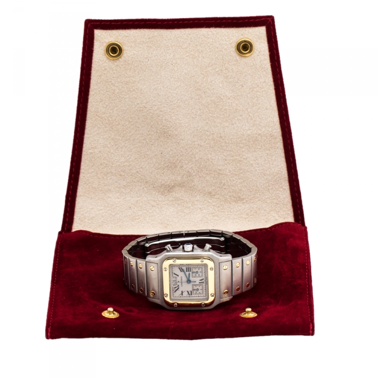 Pre Owned Cartier Cream 18K Yellow Gold Stainless Steel Santos Galbée 2425 Women's Wristwatch 29 mm