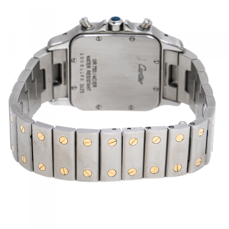 Pre Owned Cartier Cream 18K Yellow Gold Stainless Steel Santos Galbée 2425 Women's Wristwatch 29 mm