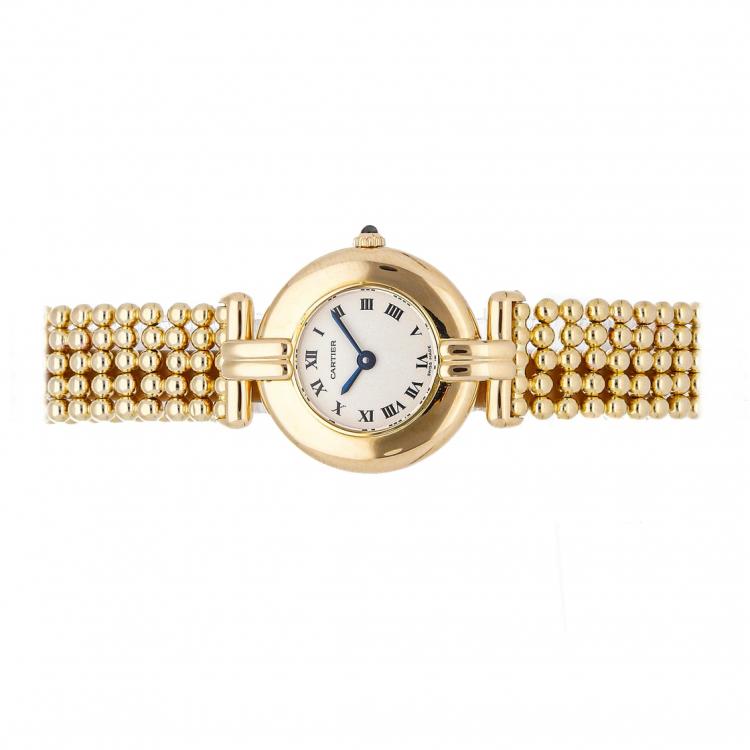 Pre Owned Cartier White 18k Yellow Gold Colisee W1500300 Women's Wristwatch 24 MM