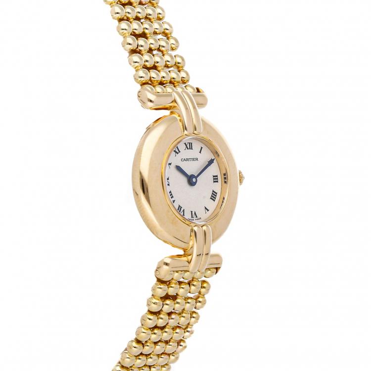 Pre Owned Cartier White 18k Yellow Gold Colisee W1500300 Women's Wristwatch 24 MM