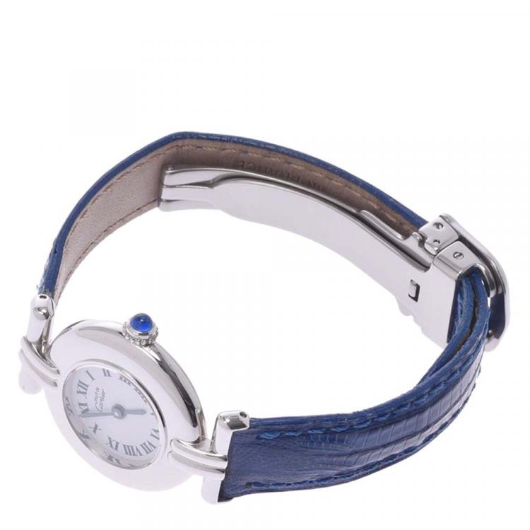 Pre Owned Cartier White Sterling Silver Must De Cartier Colisee Women's Wristwatch 24 MM