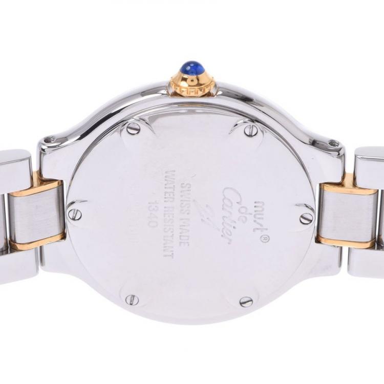 Pre Owned Cartier Silver Stainless Steel Gold Plated Must 21 W10073R6 Women's Wristwatch 25 MM