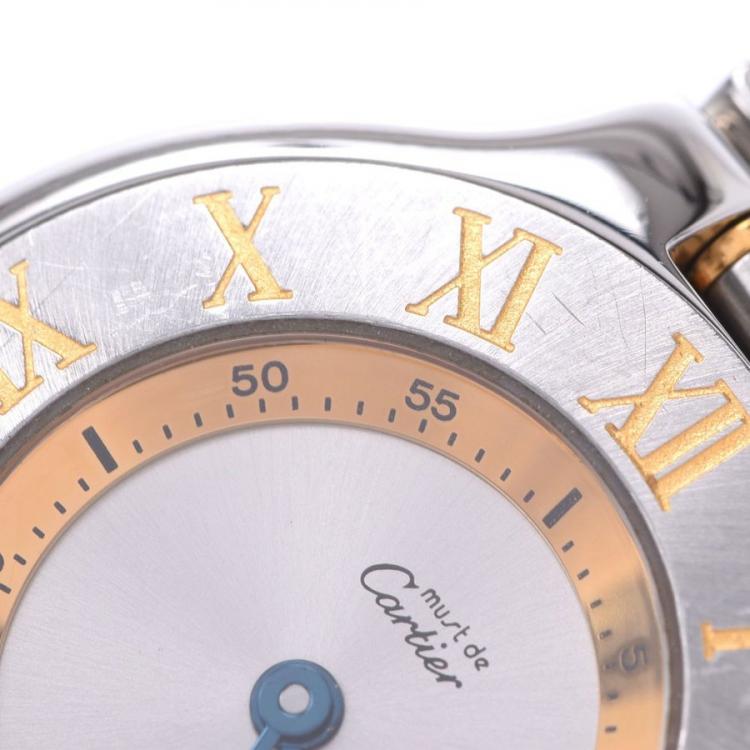 Pre Owned Cartier Silver Stainless Steel Gold Plated Must 21 W10073R6 Women's Wristwatch 25 MM