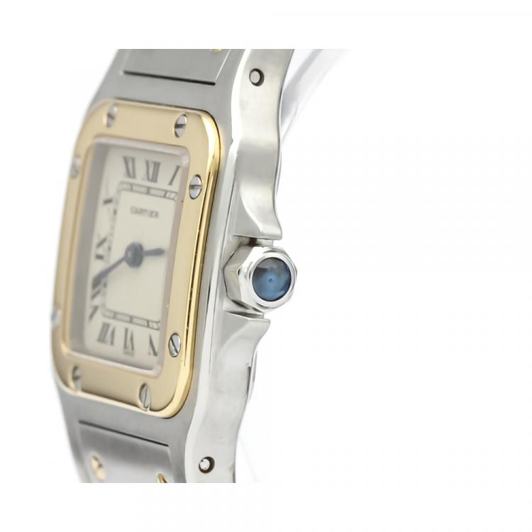 Pre Owned Cartier Silver 18K Yellow Gold And Stainless Steel Santos Galbee Quartz 166930 Women's Wristwatch 24 MM