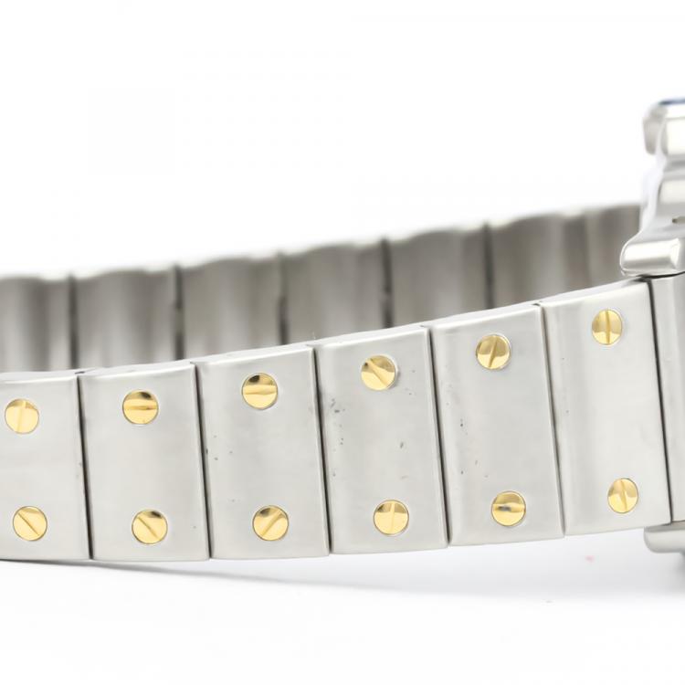Pre Owned Cartier Silver 18K Yellow Gold And Stainless Steel Santos Galbee Quartz 166930 Women's Wristwatch 24 MM
