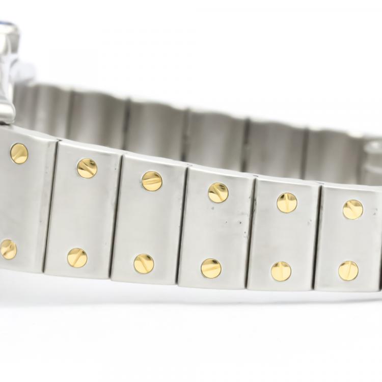 Pre Owned Cartier Silver 18K Yellow Gold And Stainless Steel Santos Galbee Quartz 166930 Women's Wristwatch 24 MM