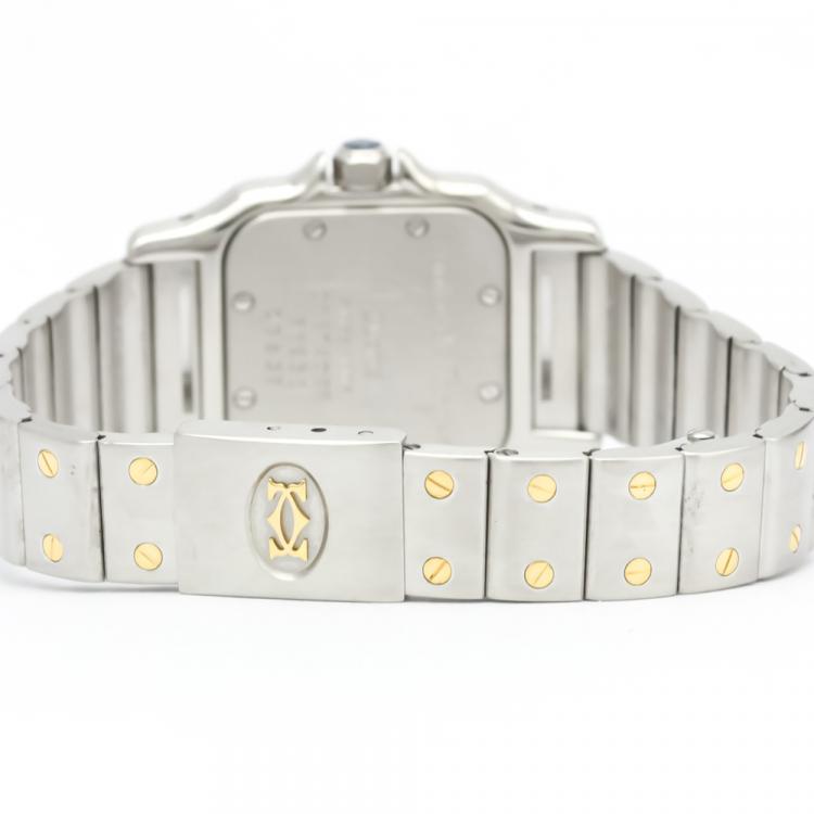 Pre Owned Cartier Silver 18K Yellow Gold And Stainless Steel Santos Galbee Quartz 166930 Women's Wristwatch 24 MM