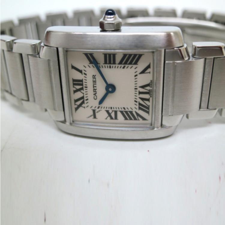 مملوكة مسبقًا Cartier Tank Francaise Wristwatch SS White Silver Ladies