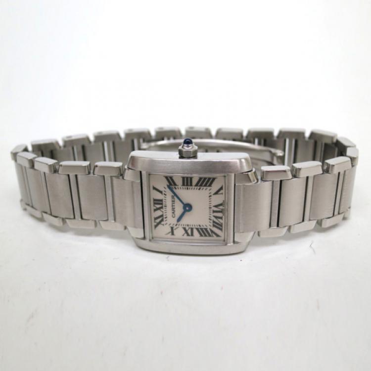 مملوكة مسبقًا Cartier Tank Francaise Wristwatch SS White Silver Ladies