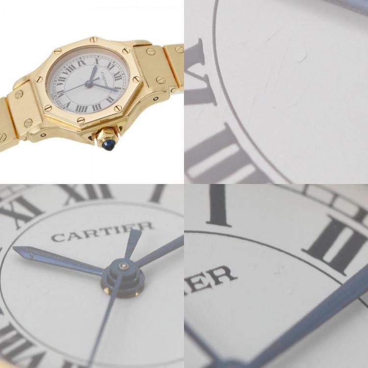 Pre Owned Cartier White Yellow Gold And Stainless Steel Santos Octagon Automatic Women's Wristwatch 25 mm