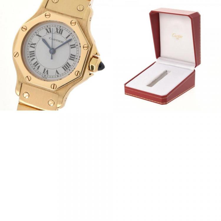 Pre Owned Cartier White Yellow Gold And Stainless Steel Santos Octagon Automatic Women's Wristwatch 25 mm
