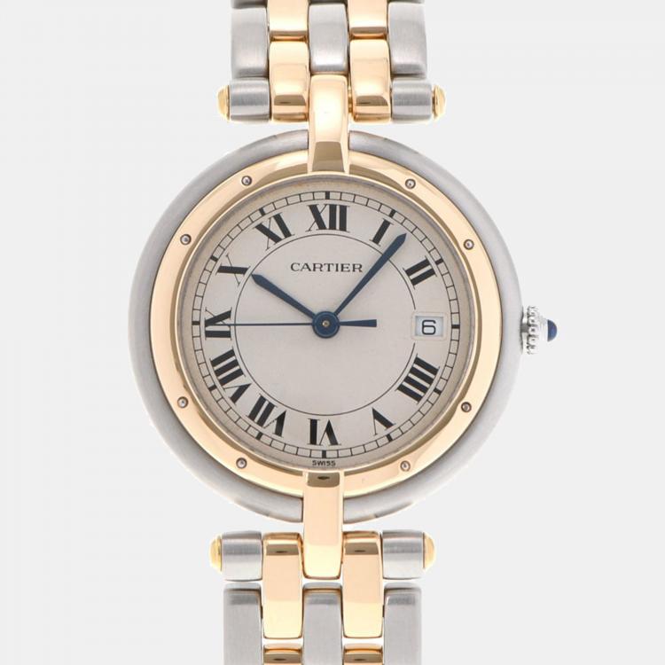 Pre Owned Cartier White 18k Yellow Gold And Stainless Steel Panthere Cougar Quartz Women's Wristwatch 30 mm