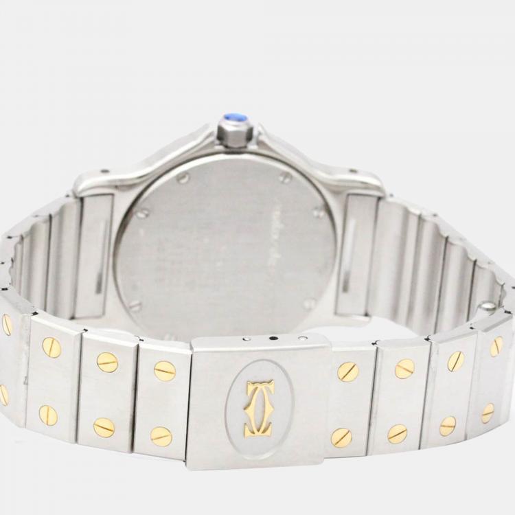Pre Owned Cartier Silver 18k Yellow Gold And Stainless Steel Santos Octagon 187902 Quartz Women's Wristwatch 29 mm