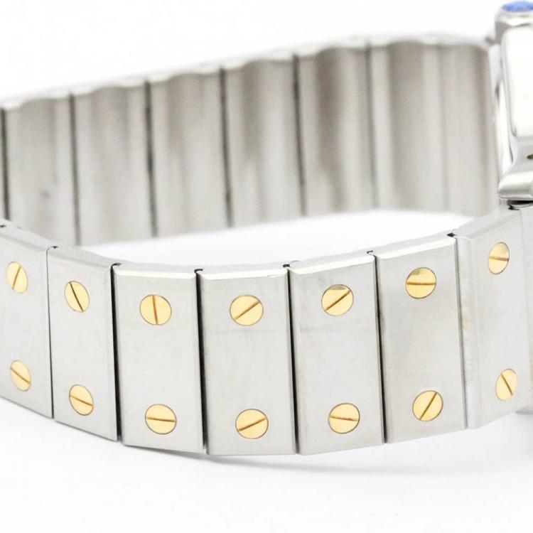 Pre Owned Cartier Silver 18k Yellow Gold And Stainless Steel Santos Octagon 187902 Quartz Women's Wristwatch 29 mm