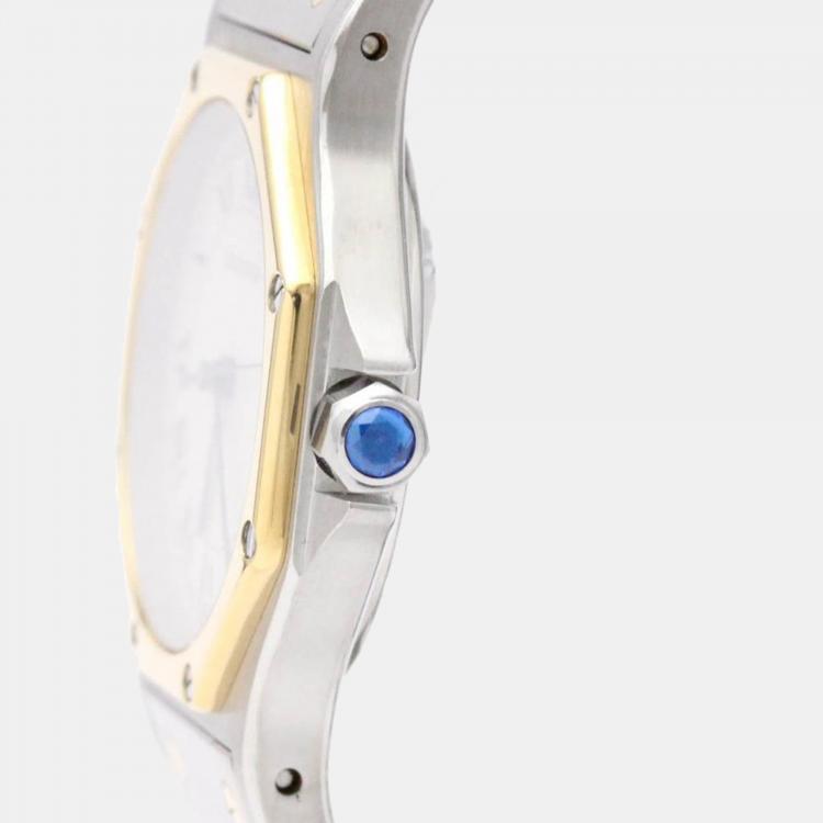 Pre Owned Cartier Silver 18k Yellow Gold And Stainless Steel Santos Octagon 187902 Quartz Women's Wristwatch 29 mm