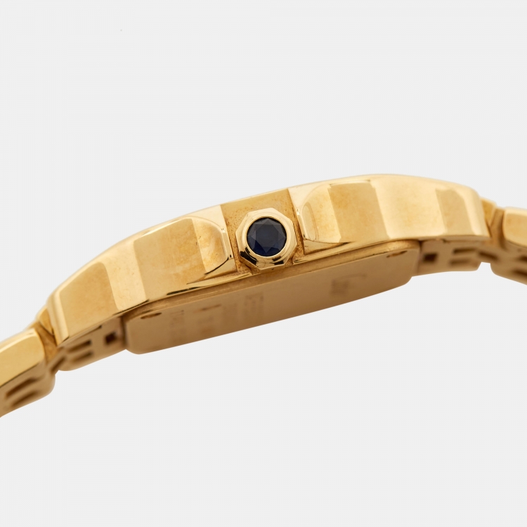 Pre Owned Cartier Cream 18k Yellow Gold Santos Demoiselle W25063X9 Women's Wristwatch 21 mm