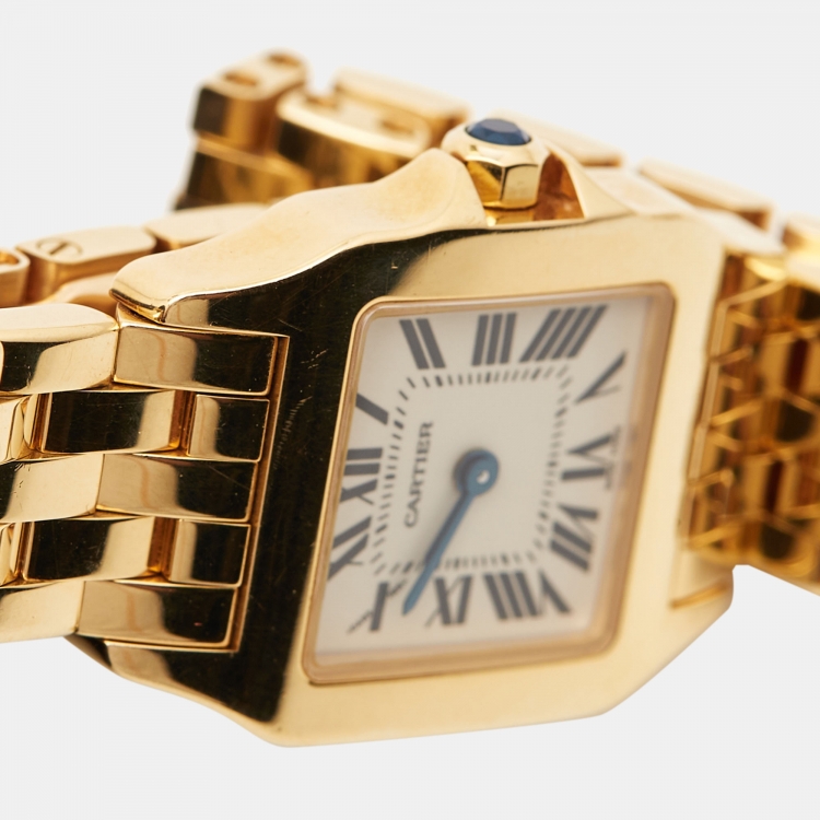 Pre Owned Cartier Cream 18k Yellow Gold Santos Demoiselle W25063X9 Women's Wristwatch 21 mm