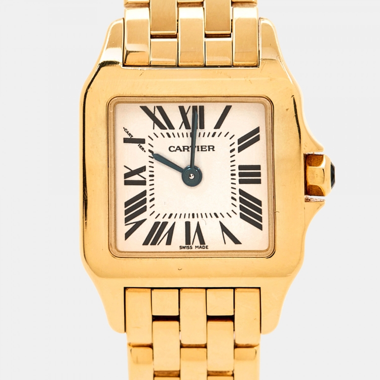Pre Owned Cartier Cream 18k Yellow Gold Santos Demoiselle W25063X9 Women's Wristwatch 21 mm