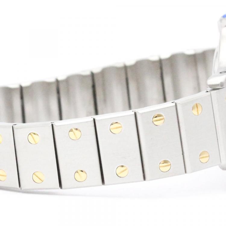 Pre Owned Cartier White 18k Yellow Gold And Stainless Steel Santos Octagon 187903 Quartz Women's Wristwatch 24 mm