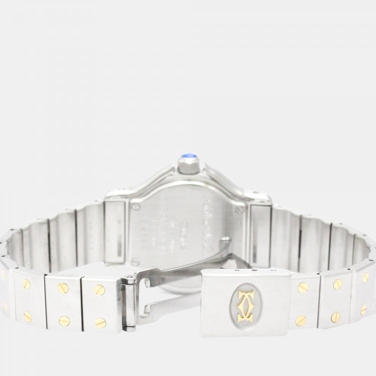 Pre Owned Cartier White 18k Yellow Gold And Stainless Steel Santos Octagon 187903 Quartz Women's Wristwatch 24 mm