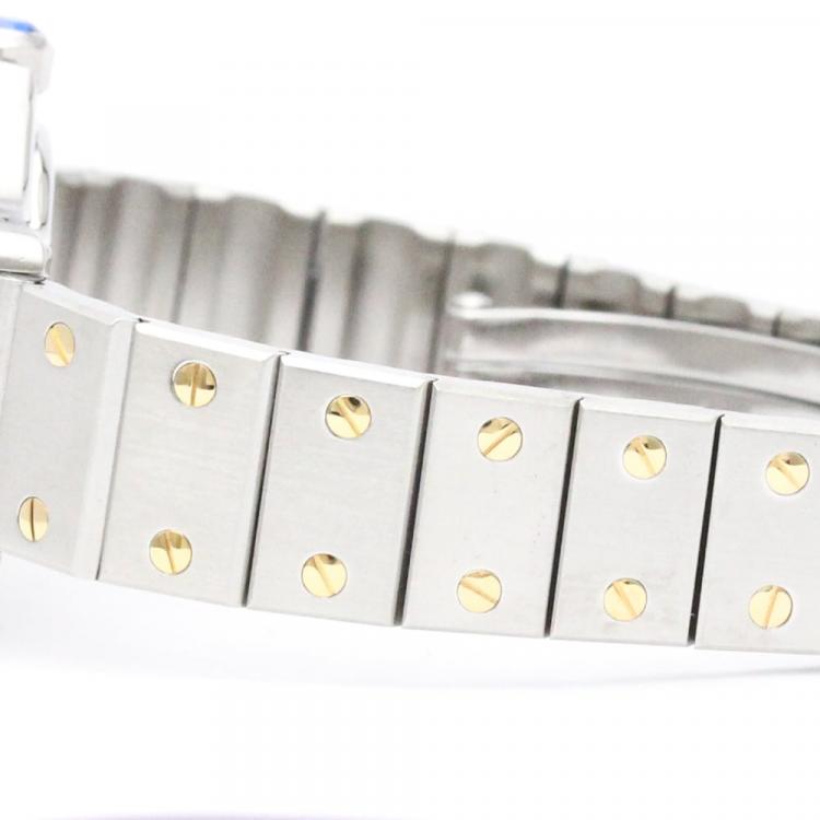 Pre Owned Cartier White 18k Yellow Gold And Stainless Steel Santos Octagon 187903 Quartz Women's Wristwatch 24 mm