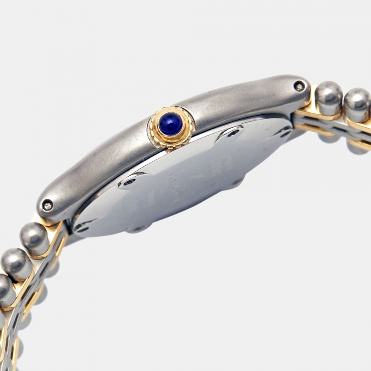 Pre Owned Cartier Cream 18k Yellow Gold Stainless Steel Must 21 9010 Women's Wristwatch 28 mm