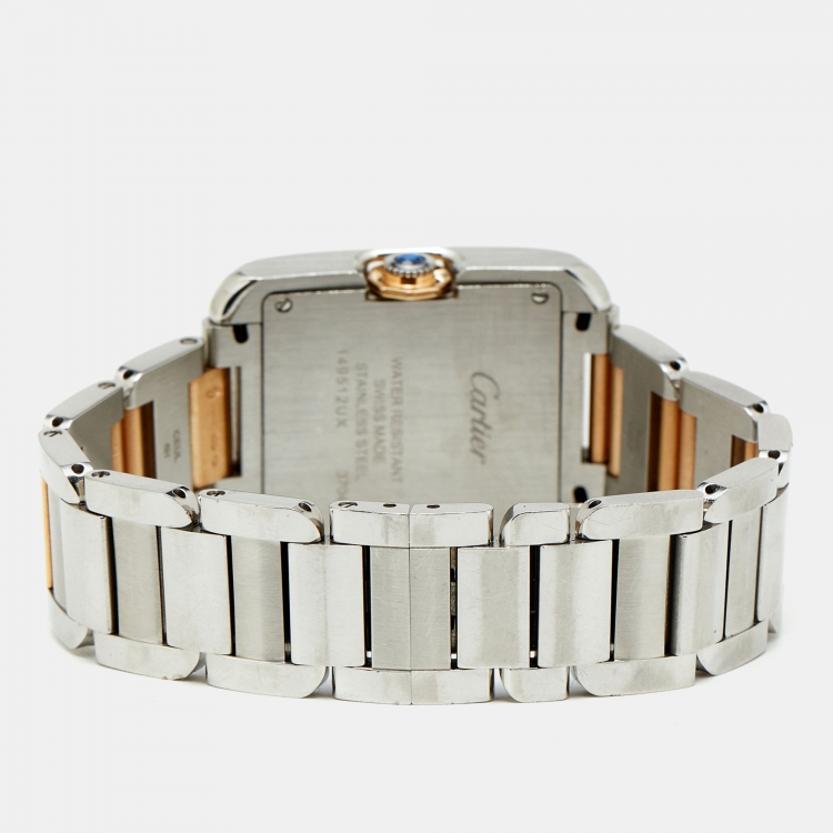 Pre Owned Cartier Silver 18K Rose Gold Stainless Steel Diamond Tank Anglaise WT100032 Women's Wristwatch 26 mm