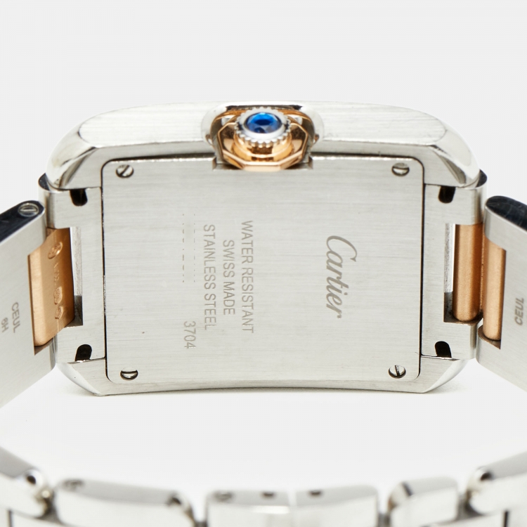 Pre Owned Cartier Silver 18K Rose Gold Stainless Steel Diamond Tank Anglaise WT100032 Women's Wristwatch 26 mm