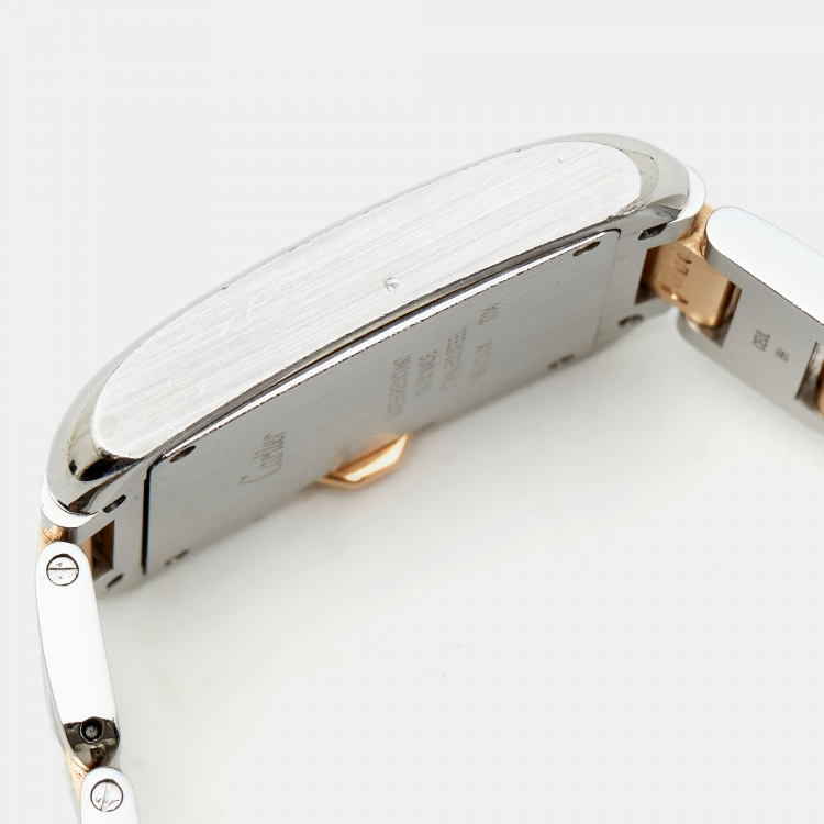 Pre Owned Cartier Silver 18K Rose Gold Stainless Steel Diamond Tank Anglaise WT100032 Women's Wristwatch 26 mm