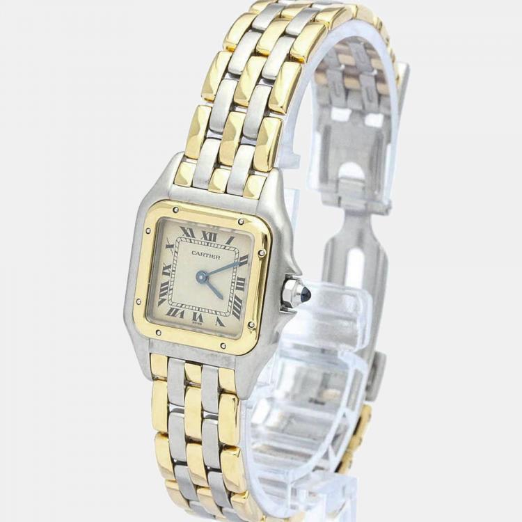 Pre Owned Cartier Silver 18K Yellow Gold And Stainless Steel Panthere Women's Wristwatch 22 mm