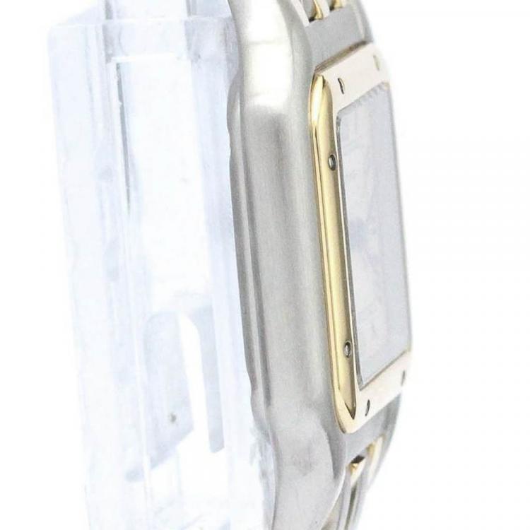 Pre Owned Cartier Silver 18K Yellow Gold And Stainless Steel Panthere Women's Wristwatch 22 mm
