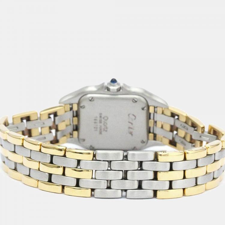 Pre Owned Cartier Silver 18K Yellow Gold And Stainless Steel Panthere Women's Wristwatch 22 mm