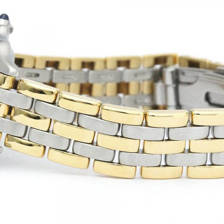 Pre Owned Cartier Silver 18K Yellow Gold And Stainless Steel Panthere Women's Wristwatch 22 mm
