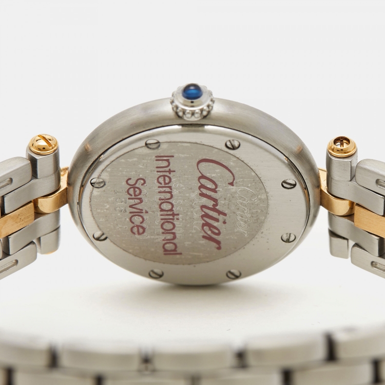 Pre Owned Cartier Cream 18K Yellow Gold And Stainless Steel Panthere W25030B5 Women's Wristwatch 23 mm