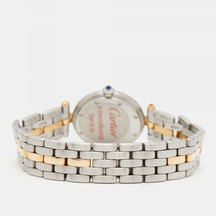 Pre Owned Cartier Cream 18K Yellow Gold And Stainless Steel Panthere W25030B5 Women's Wristwatch 23 mm